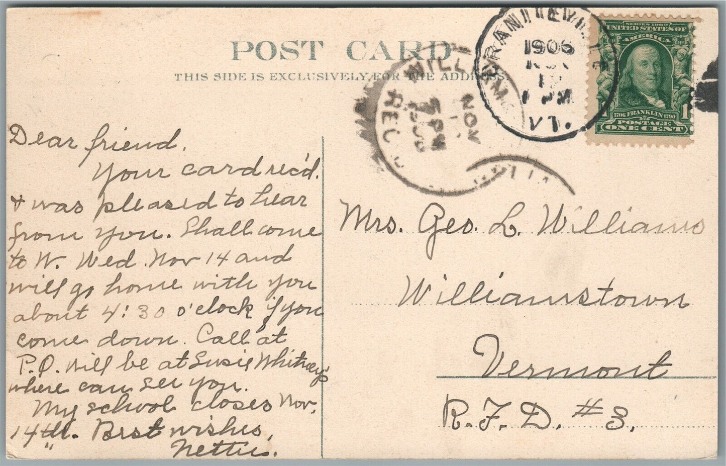 BARRE VT LOOKING SOUTH ANTIQUE POSTCARD