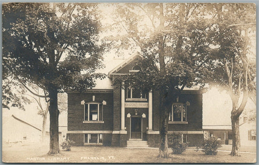 FRANKLIN VT HASTON LIBRARY ANTIQUE REAL PHOTO POSTCARD RPPC