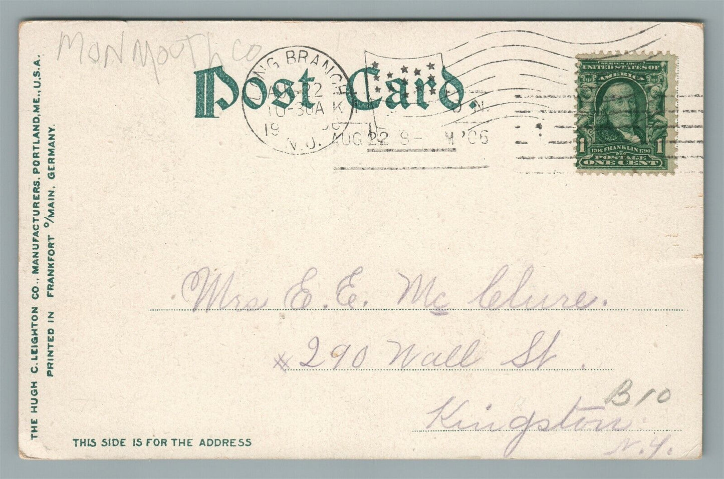 LONG BRANCH NJ BEACH & BLUFF ANTIQUE POSTCARD