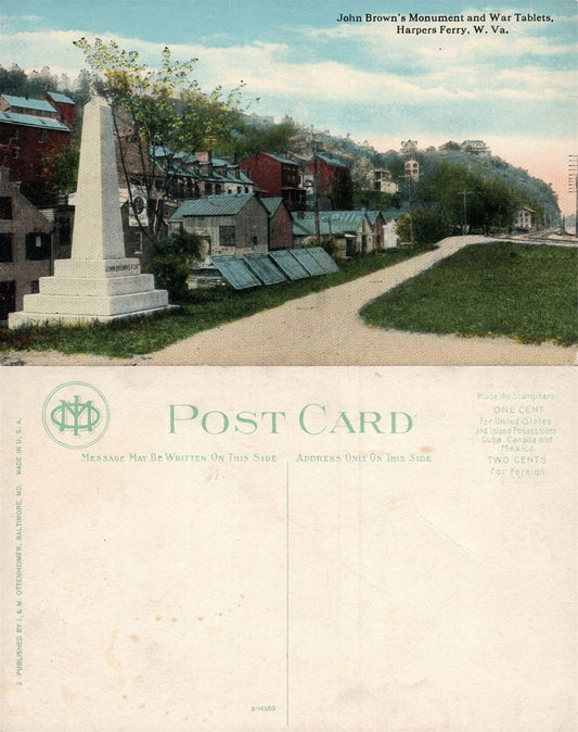 HARPERS FERRY W.VA JOHN BROWN'S MONUMENT & WAR TABLETS ANTIQUE POSTCARD