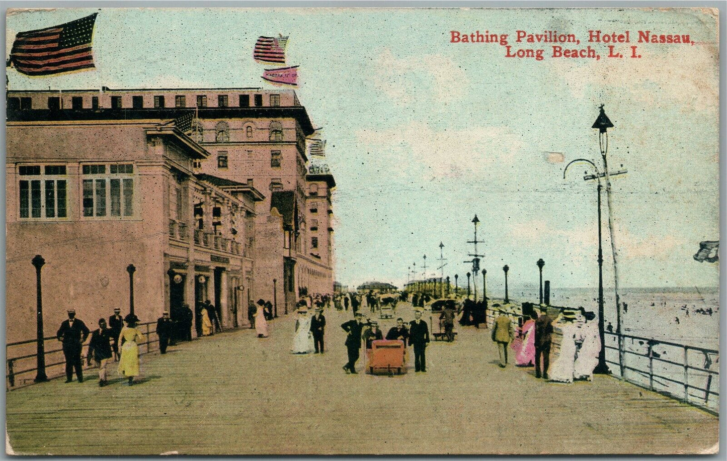 LONG BEACH LI NY WHITE BATHING PAVILION HOTEL NASSAU ANTIQUE POSTCARD