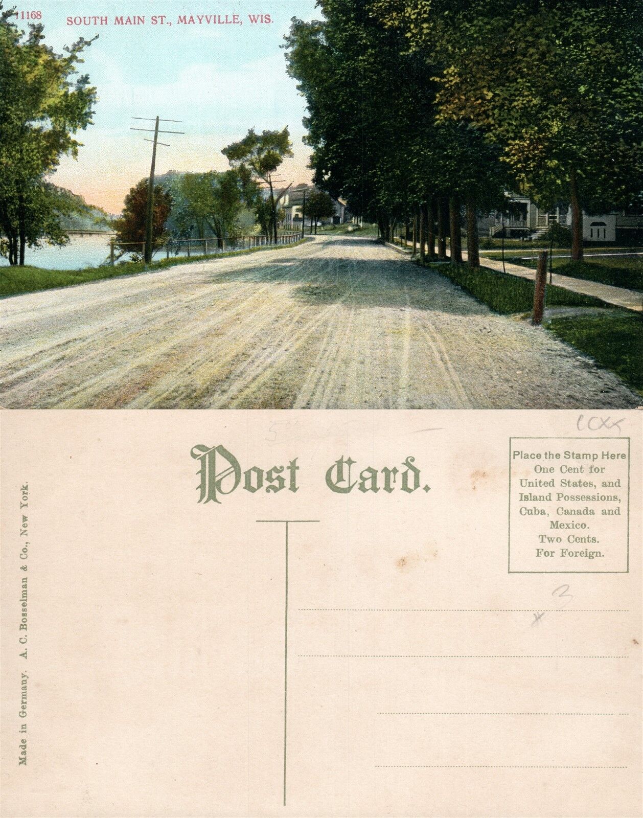 MAYVILLE WIS. SOUTH MAIN STREET ANTIQUE POSTCARD