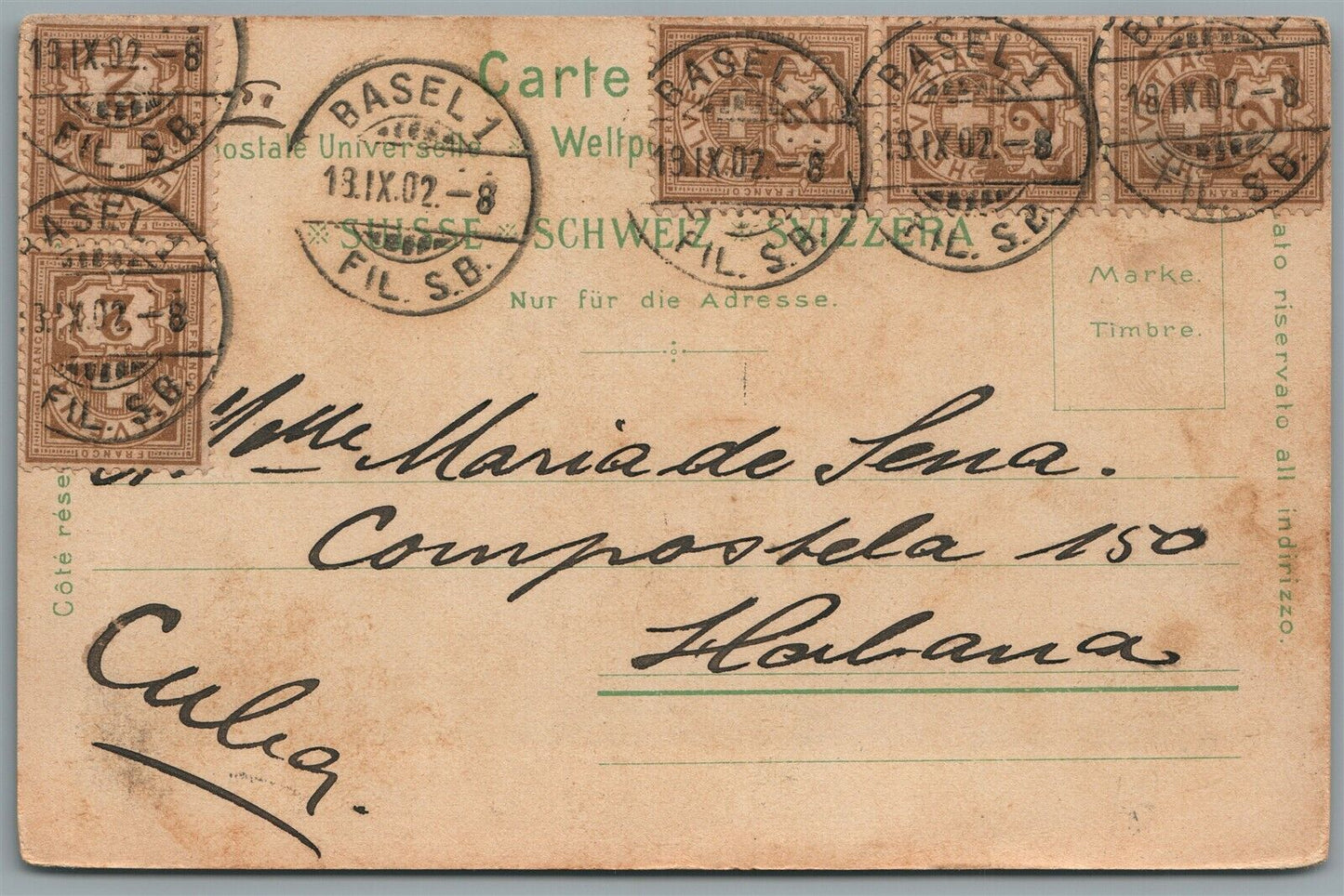SWITZERLAND UNTERMALDEN ANTIQUE POSTCARD w/ STAMPS
