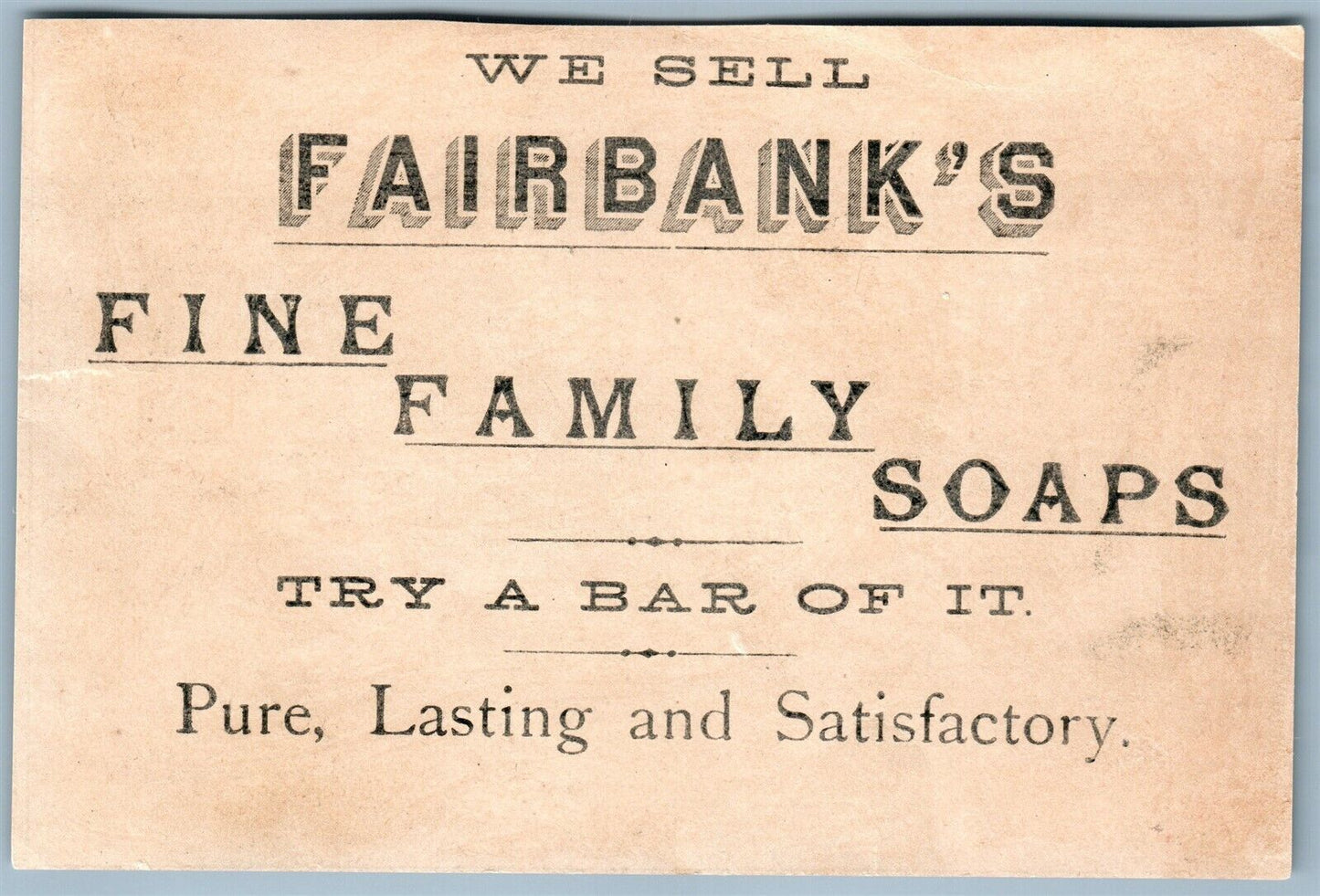 FAIRBANKS SOAPS ANTIQUE ADVERTISING VICTORIAN TRADE CARD