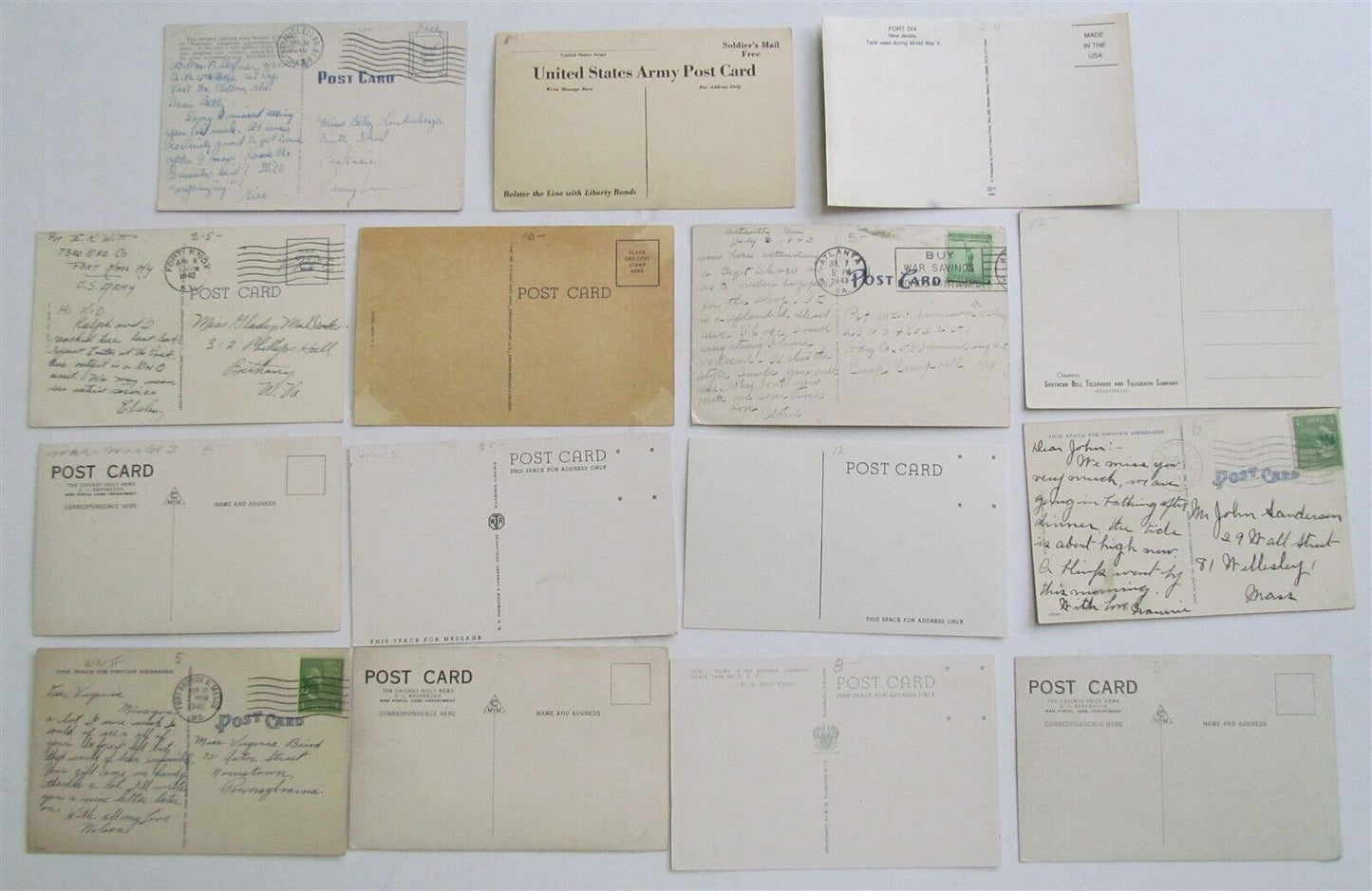 LOT of 15 VINTAGE MILITARY THEME POSTCARDS w/ TANKS