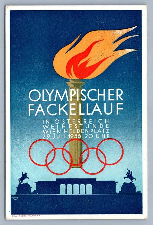 1936 OLYMPIC GAMES GERMANY VINTAGE POSTCARD w/ AUSTRIAN STAMP