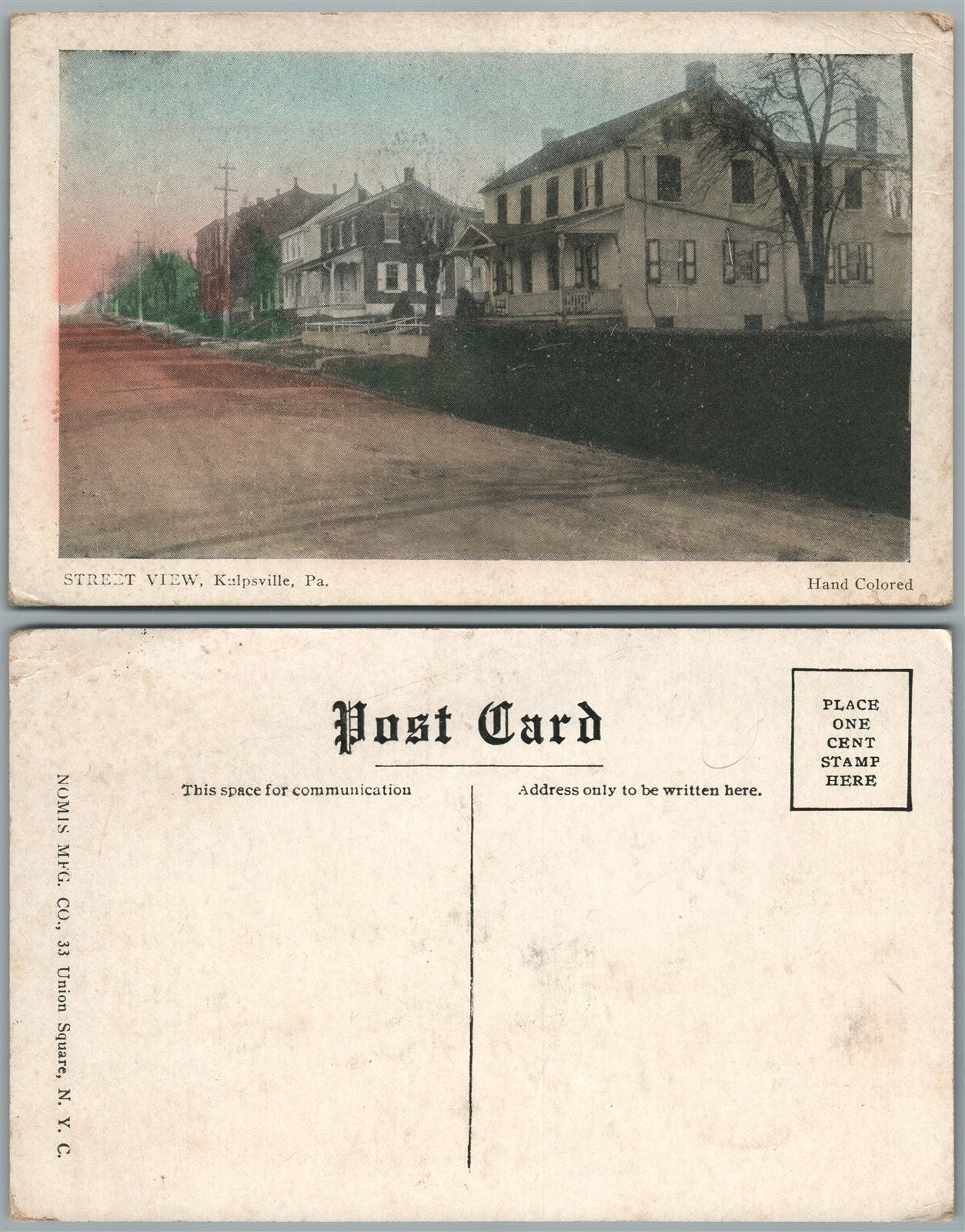 KULPSVILLE PA STREET VIEW ANTIQUE HAND COLORED POSTCARD