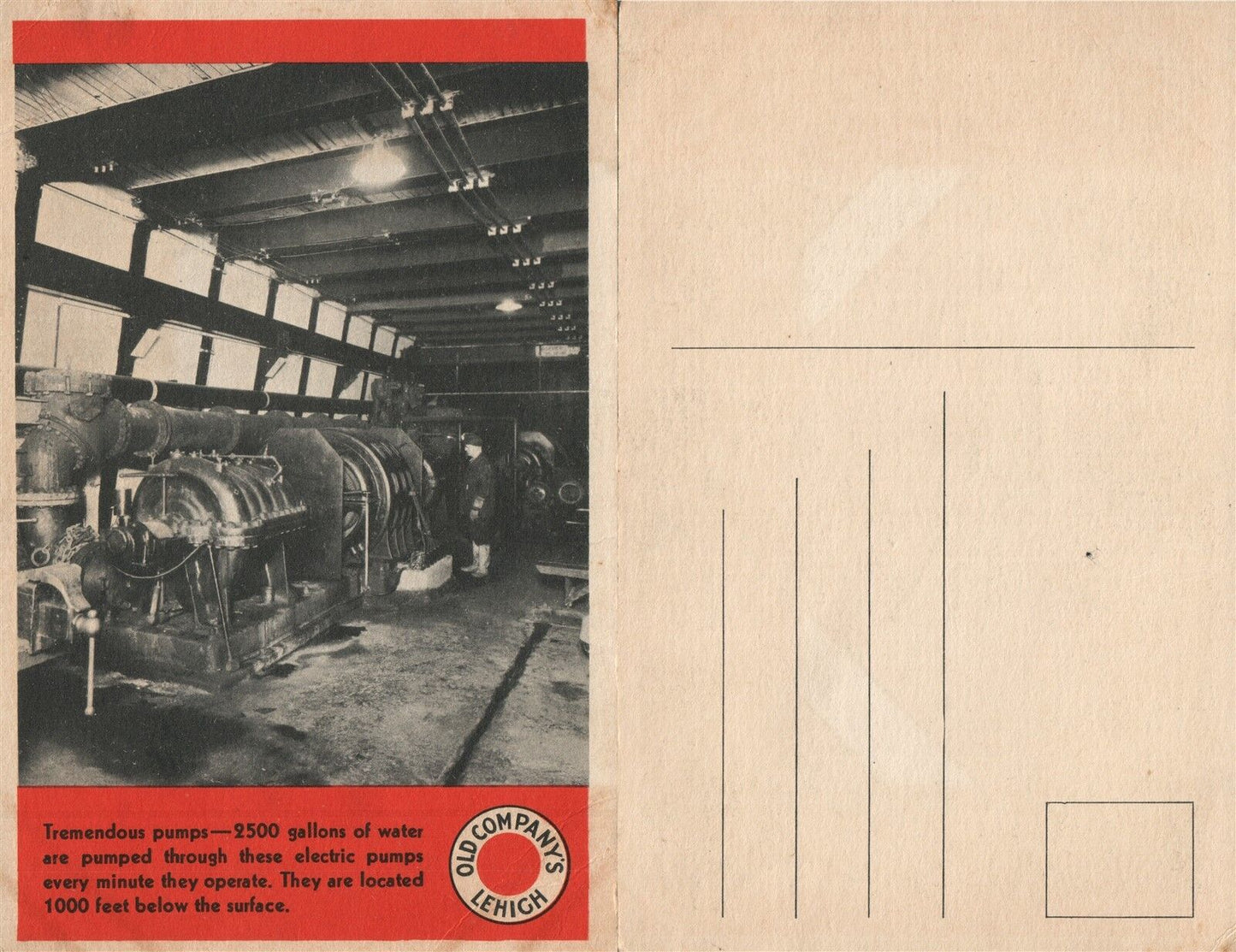 OLD COMPANY'S LEHIGH ELECTRIC WATER PUMPS PA ANTIQUE POSTCARD