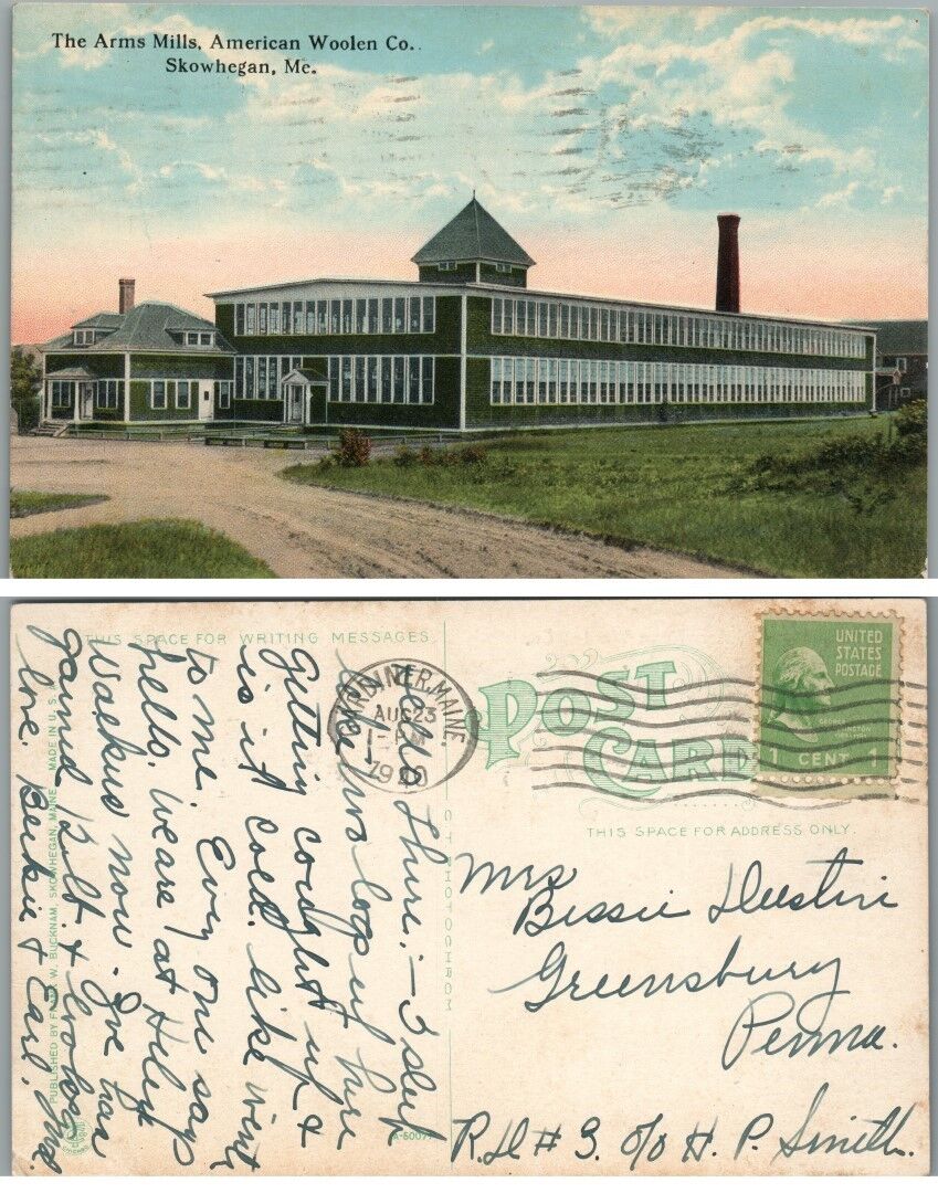 THE ARMS MILLS AMERICAN WOOLEN CO. SKOWHEGAN ME VINTAGE 1940 POSTCARD