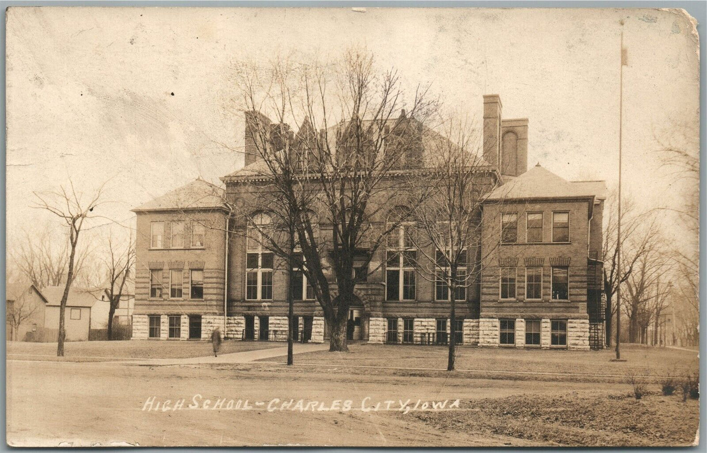 CHARLES CITY IA HIGH SCHOOL ANTIQUE REAL PHOTO POSTCARD RPPC