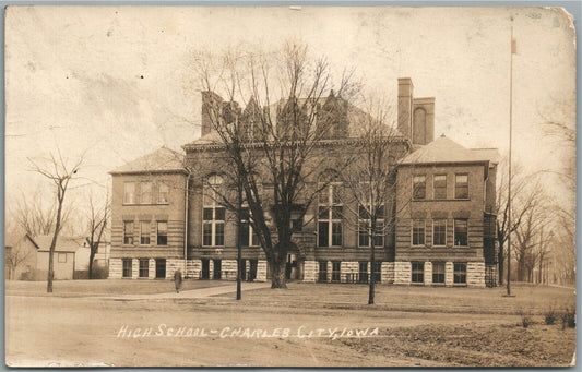CHARLES CITY IA HIGH SCHOOL ANTIQUE REAL PHOTO POSTCARD RPPC