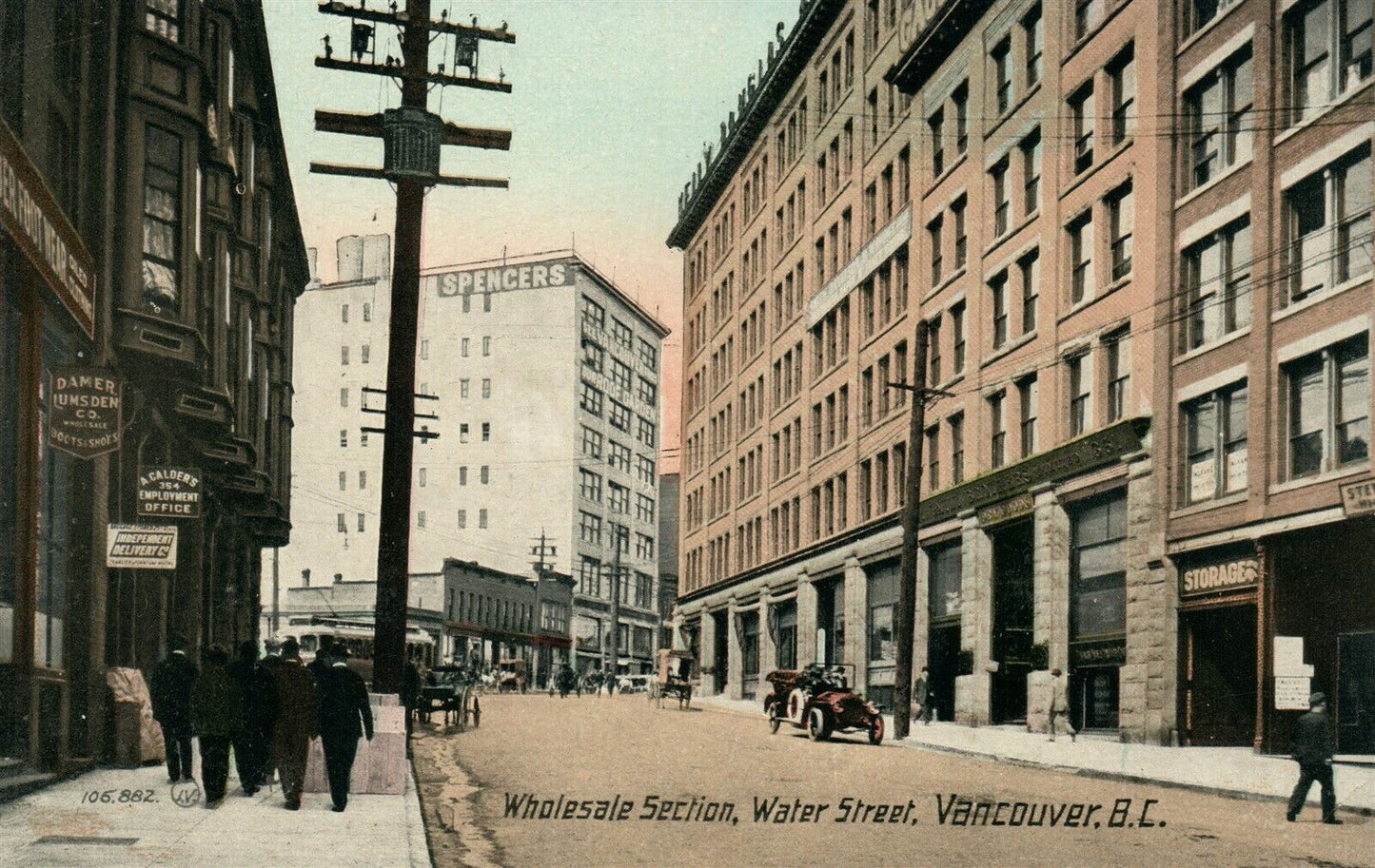 VANCOUVER B.C. CANADA WATER STREET WHOLESALE SECTION ANTIQUE POSTCARD