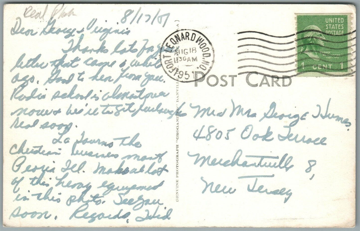 FORT LEONARD WOOD MO HEAVY EQUIPMENT tractors VINTAGE REAL PHOTO POSTCARD RPPC