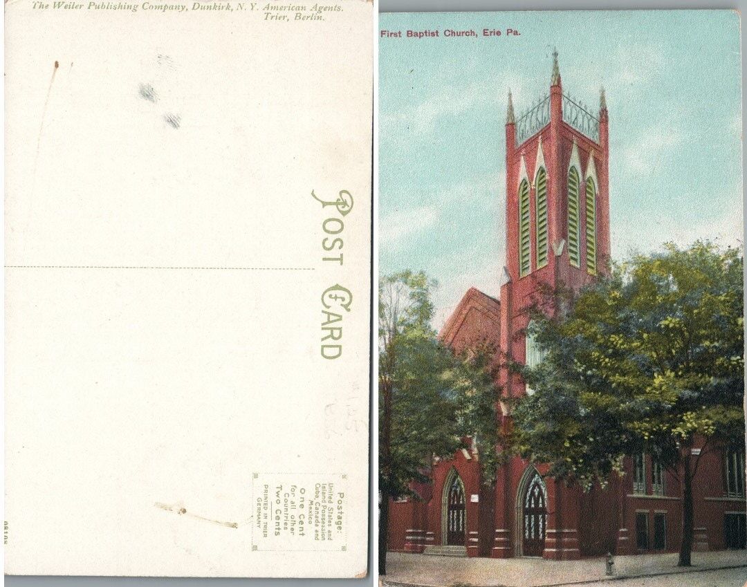 VINTAGE POSTCARD FIRST BAPTIST CHURCH ERIE PA
