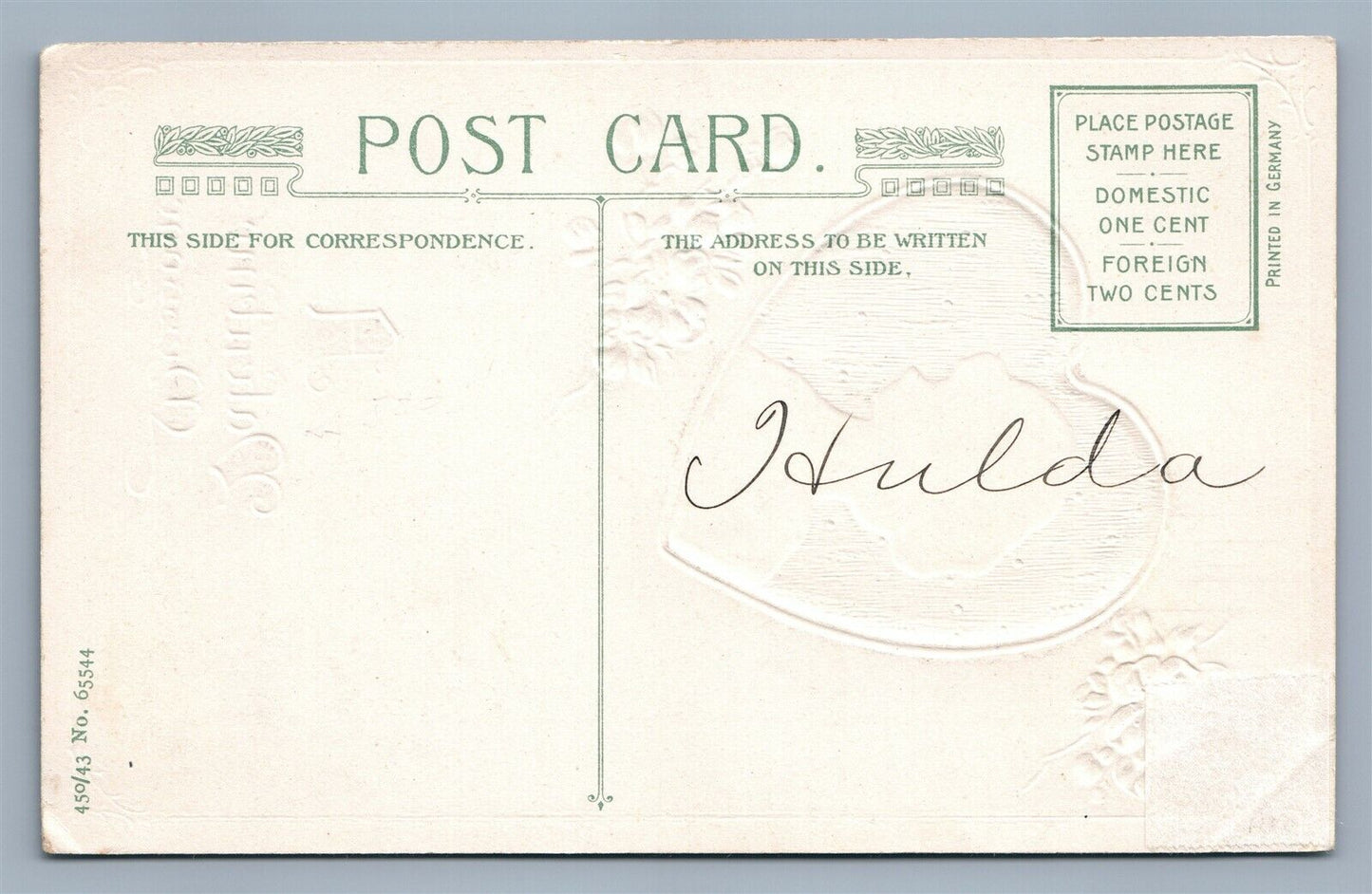 VALENTINE MESSAGE 1914 ANTIQUE EMBOSSED SAMUEL SCHMUCKER POSTCARD by JOHN WINSCH