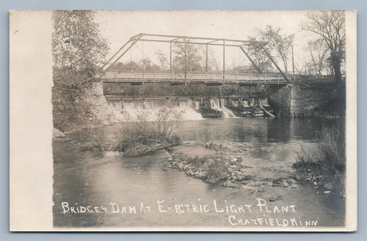 CHATFIELD MN BRIDGE DAM & ELECTRIC LIGHT PLANT ANTIQUE REAL PHOTO POSTCARD RPPC