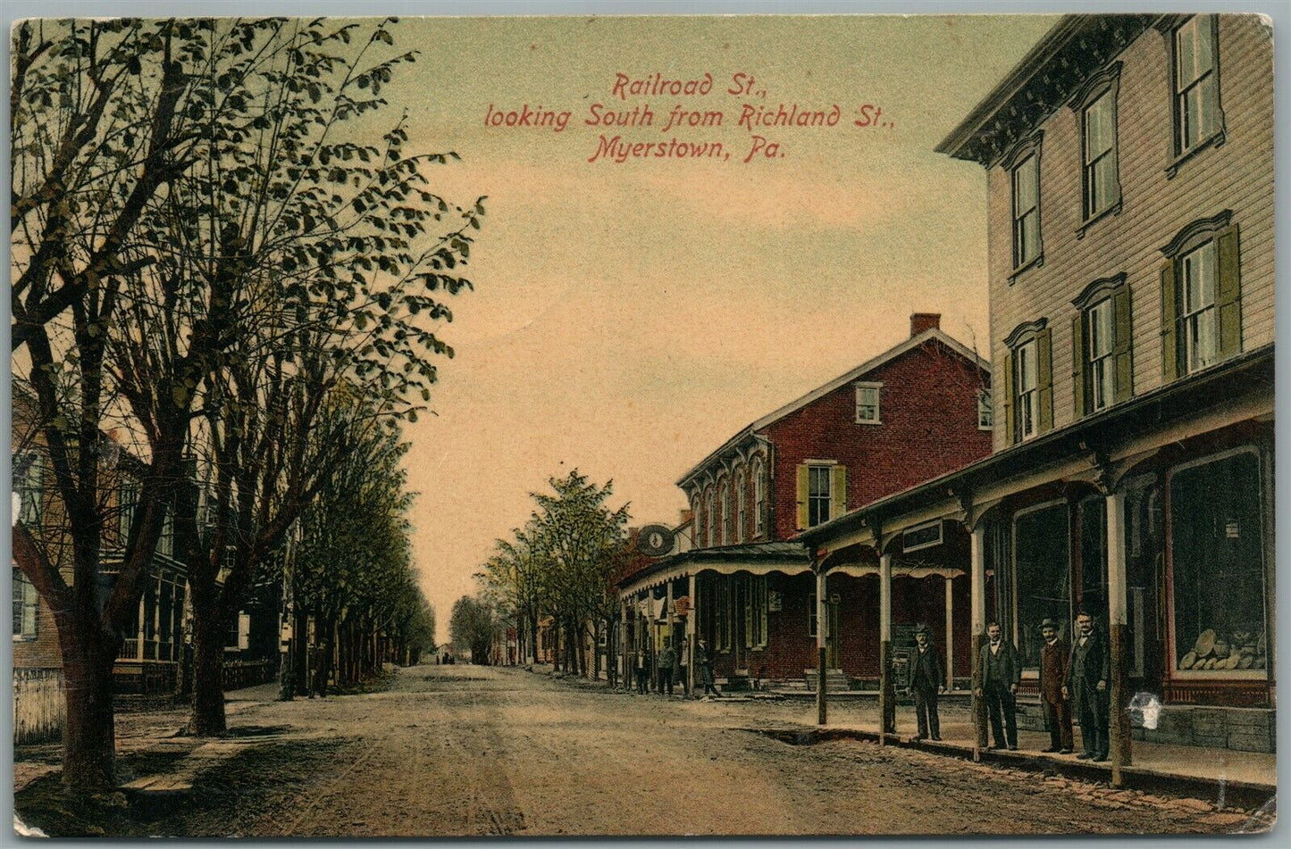 MYERSTOWN PA RAILROAD STREET ANTIQUE POSTCARD