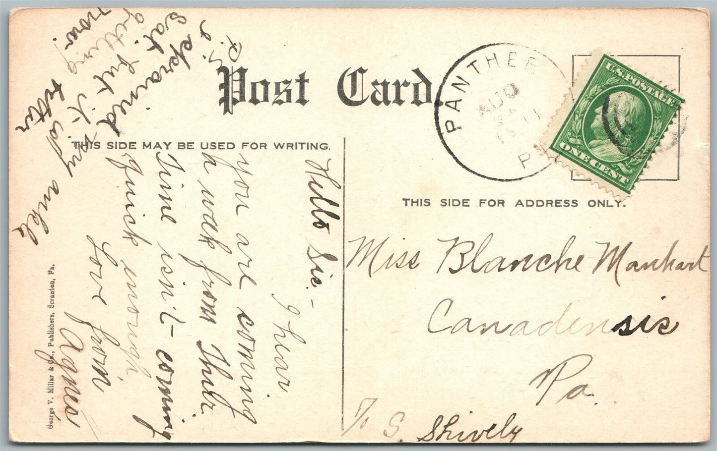 PANTHER PA SUGAR HILL & POND ANTIQUE POSTCARD