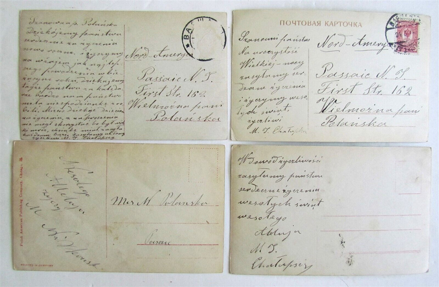 POLAND LOT OF 4 ANTIQUE POLISH REAL PHOTO POSTCARDS RPPC GREETING CARDS