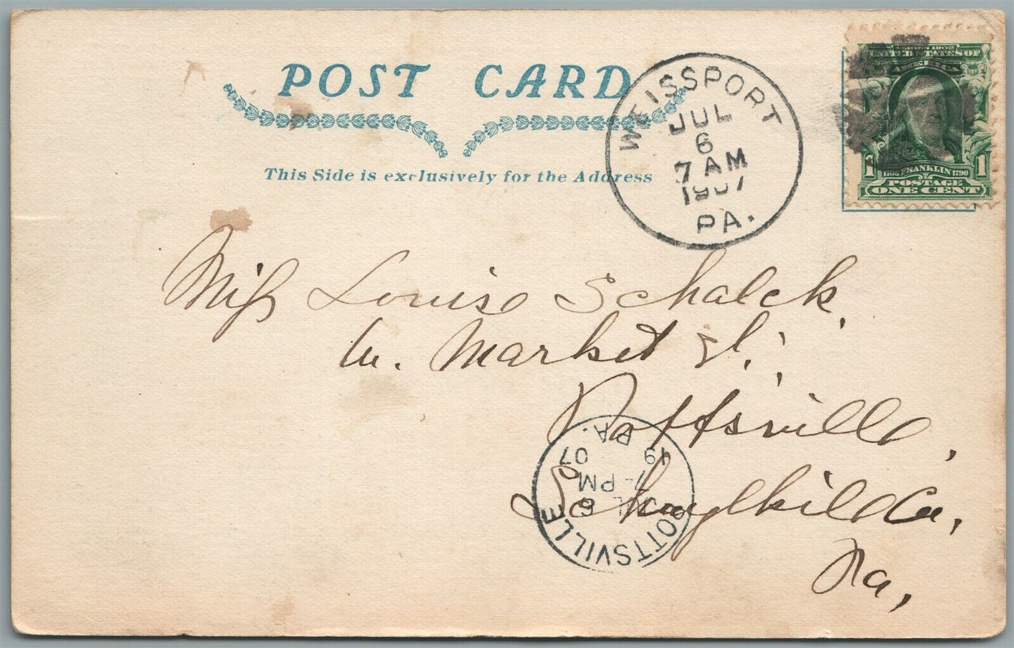 WEISSPORT PA WELL DUG by BENJ. FRANKLIN ANTIQUE POSTCARD