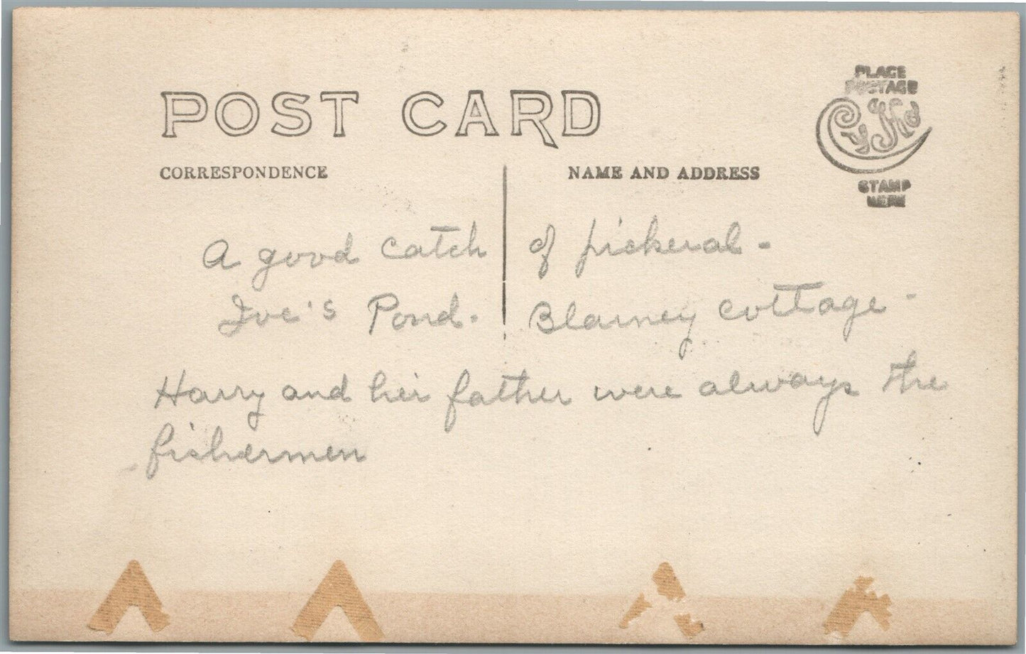 YOUNG MAN w/ FISH CATCH ANTIQUE REAL PHOTO POSTCARD RPPC
