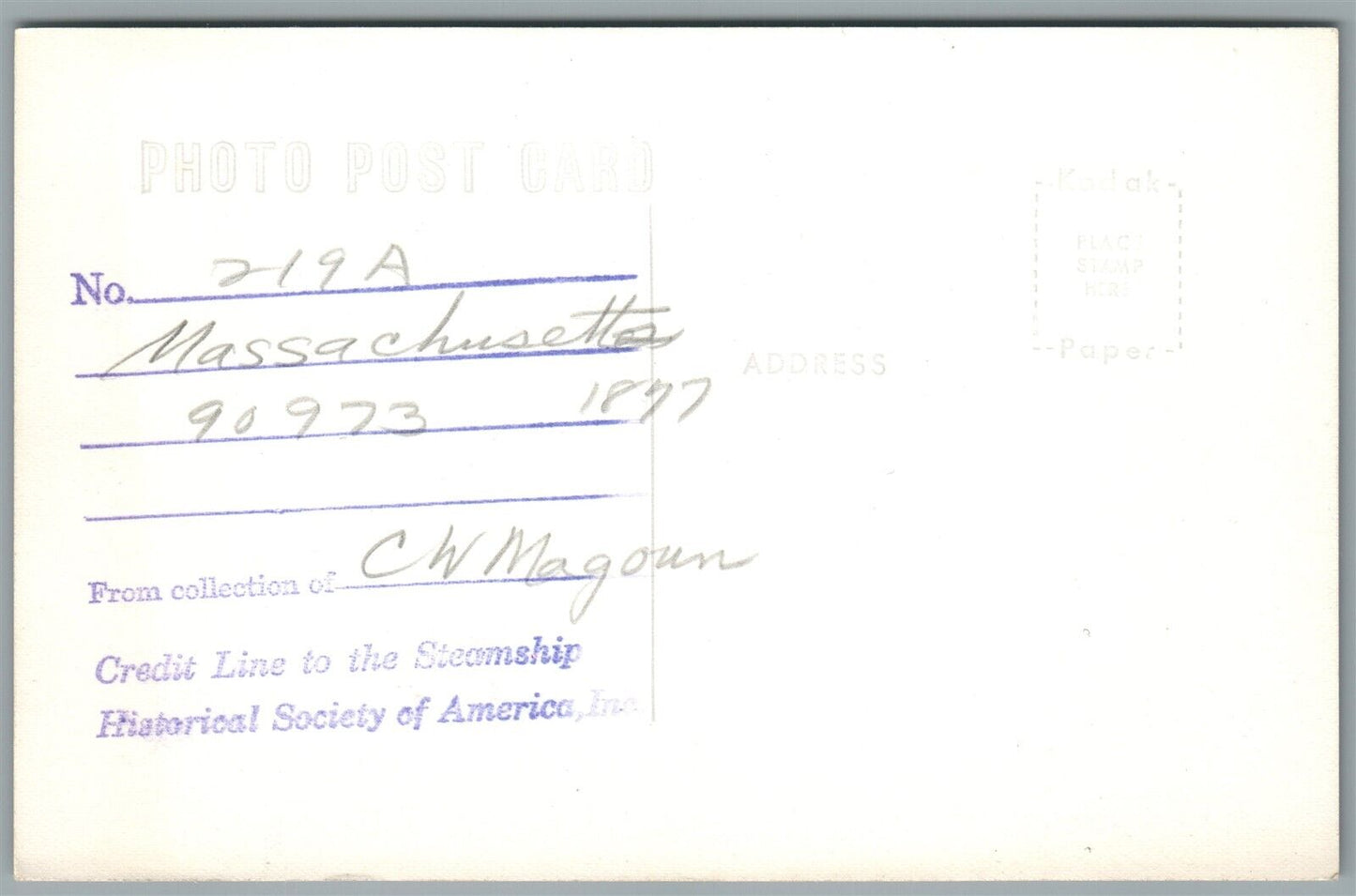 STEAMSHIP MASSACHUSETTS VINTAGE REAL PHOTO POSTCARD RPPC
