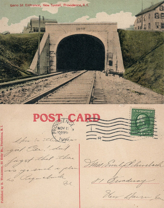 PROVIDENCE R.I. GANO STREET ENTRANCE NEW TUNNEL 1910 ANTIQUE POSTCARD