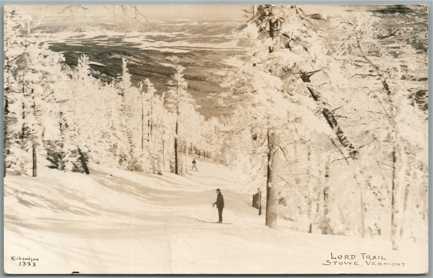 STOWE VT LORD SKIING TRAIL VINTAGE REAL PHOTO POSTCARD RPPC