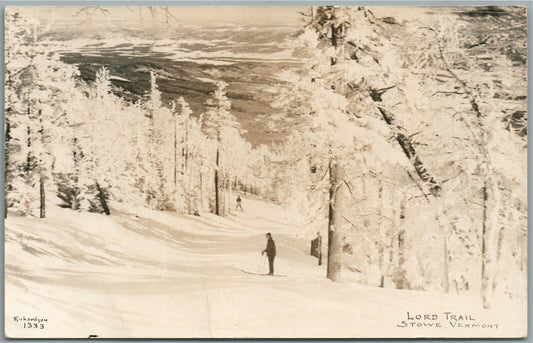 STOWE VT LORD SKIING TRAIL VINTAGE REAL PHOTO POSTCARD RPPC