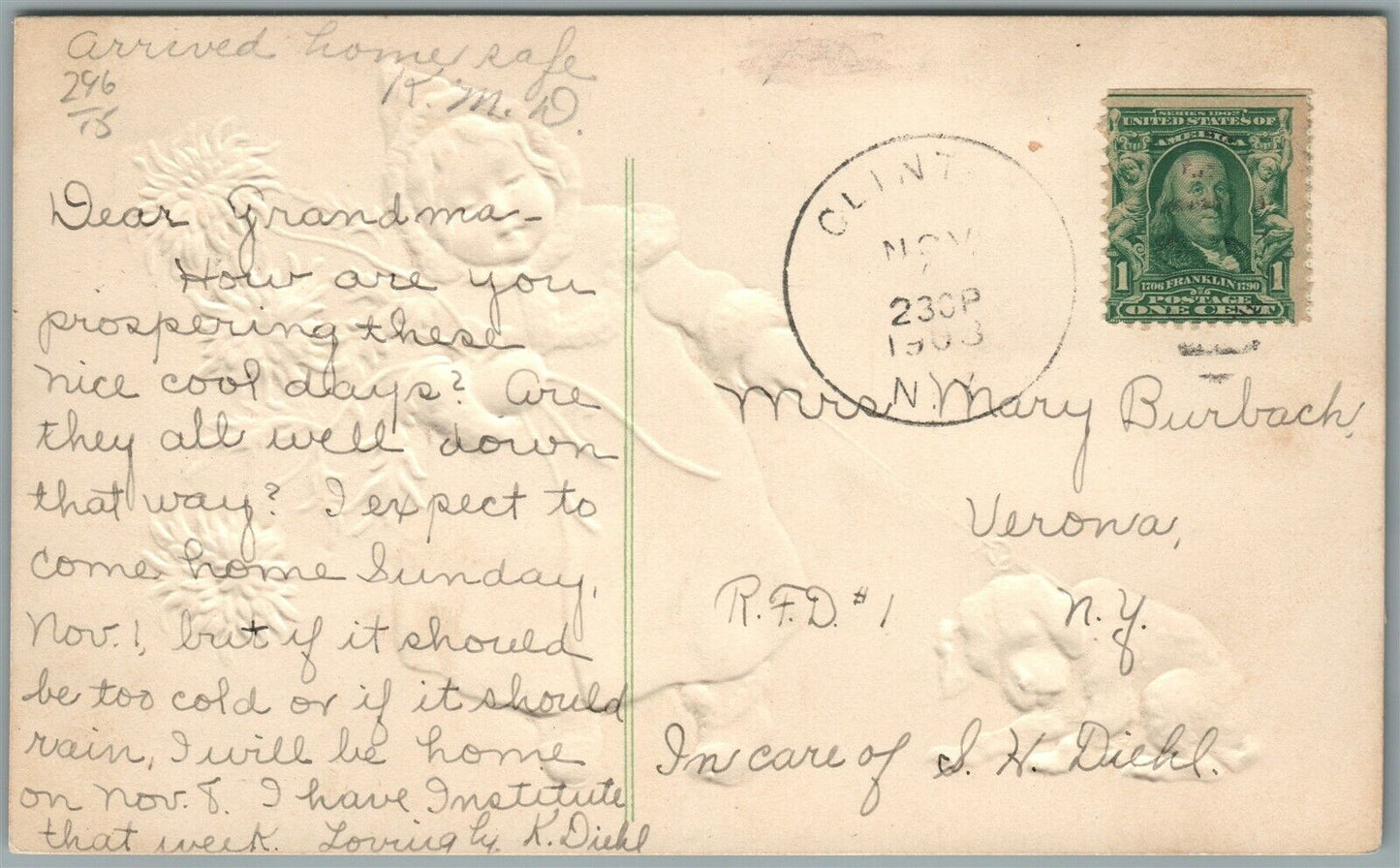 CLINTON NY GIRL w/ DOG ANTIQUE POSTCARD