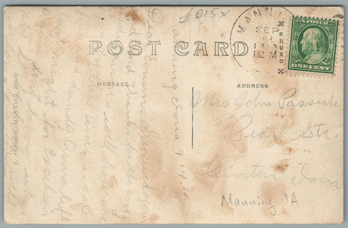 RED OAK IA FIRE DEPARTMENT HORSE DRAWN CARRIAGE ANTIQUE REAL PHOTO POSTCARD RPPC