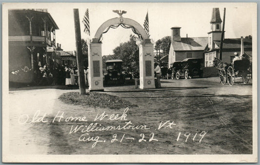 WILLIAMSTOWN VT OLD HOME WEEK VICTORY ARCH 1919 ANTIQUE REAL PHOTO POSTCARD RPPC