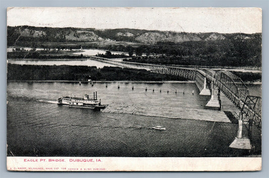 DUBUQUE IA EAGLE PT. BRIDGE 1908 UNDIVIDED ANTIQUE POSTCARD