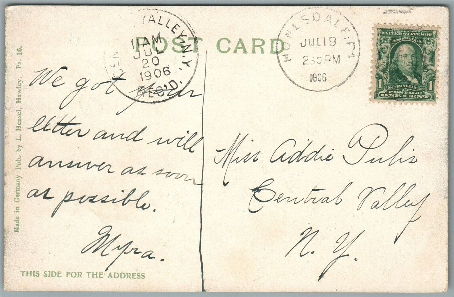 BEACH LAKE PA WAYNE COUNTY BEACH LAKE STREET VIEW ANTIQUE POSTCARD