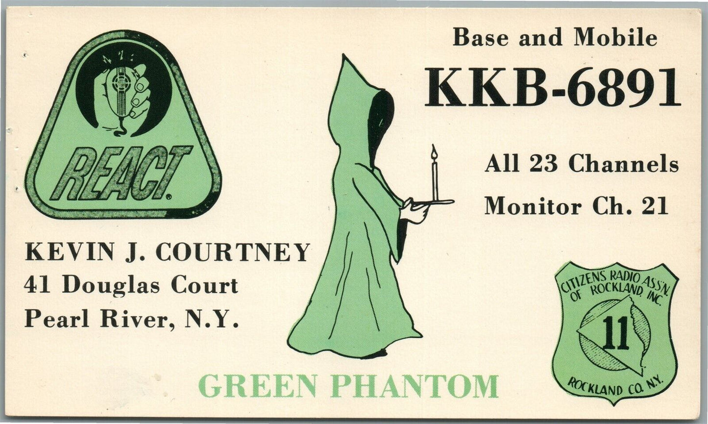 PEARL RIVER NY GREEN PHANTOM RADIO CARD ANTIQUE POSTCARD
