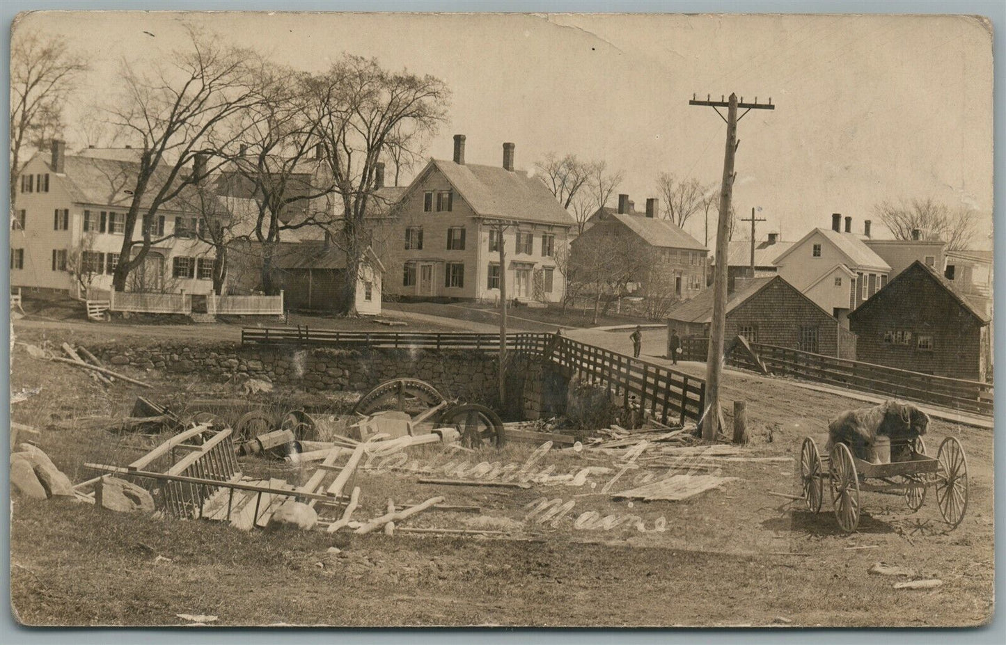 COLUMBIA FALLS ME TOLL SCENE ANTIQUE REAL PHOTO POSTCARD RPPC