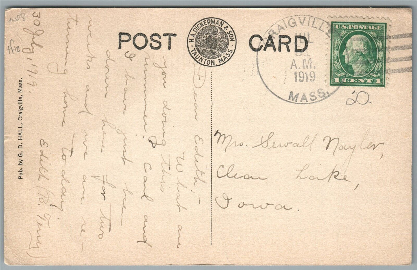 CRAIGVILLE MA THE MIDWAY ANTIQUE POSTCARD