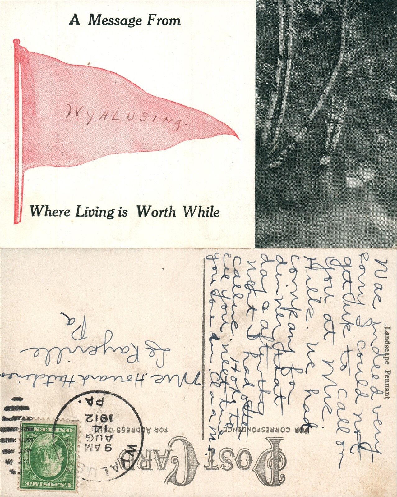 WYALUSING PA 1912 ANTIQUE POSTCARD