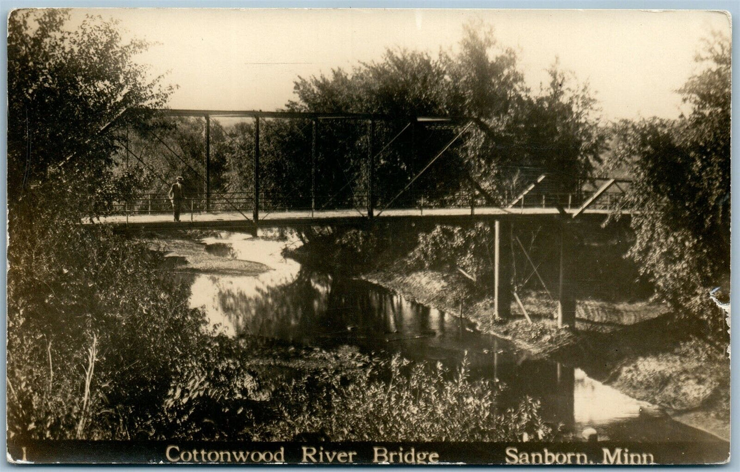 SANBORN MN COTTONWOOD RIVER BRIDGE ANTIQUE REAL PHOTO POSTCARD RPPC