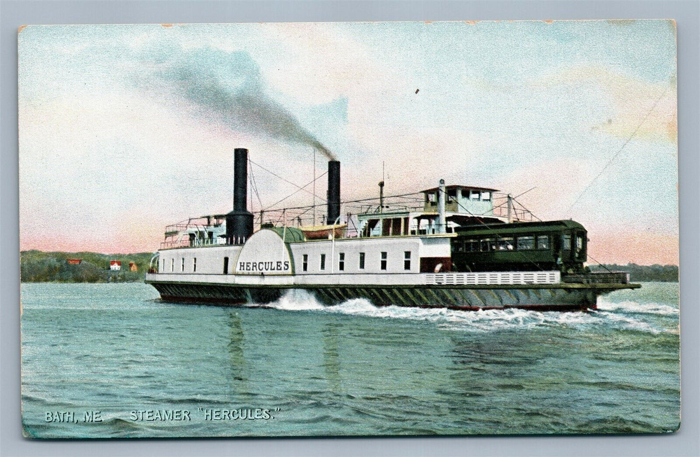 STEAMER HERCULES BATH ME ANTIQUE POSTCARD