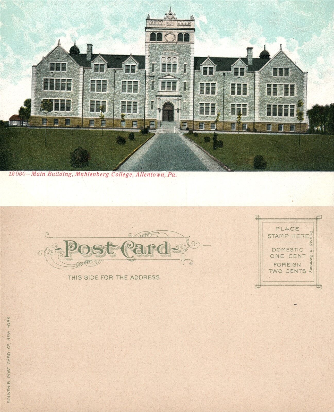 ALLENTOWN PA MUHLENBERG COLLEGE UNDIVIDED ANTIQUE POSTCARD