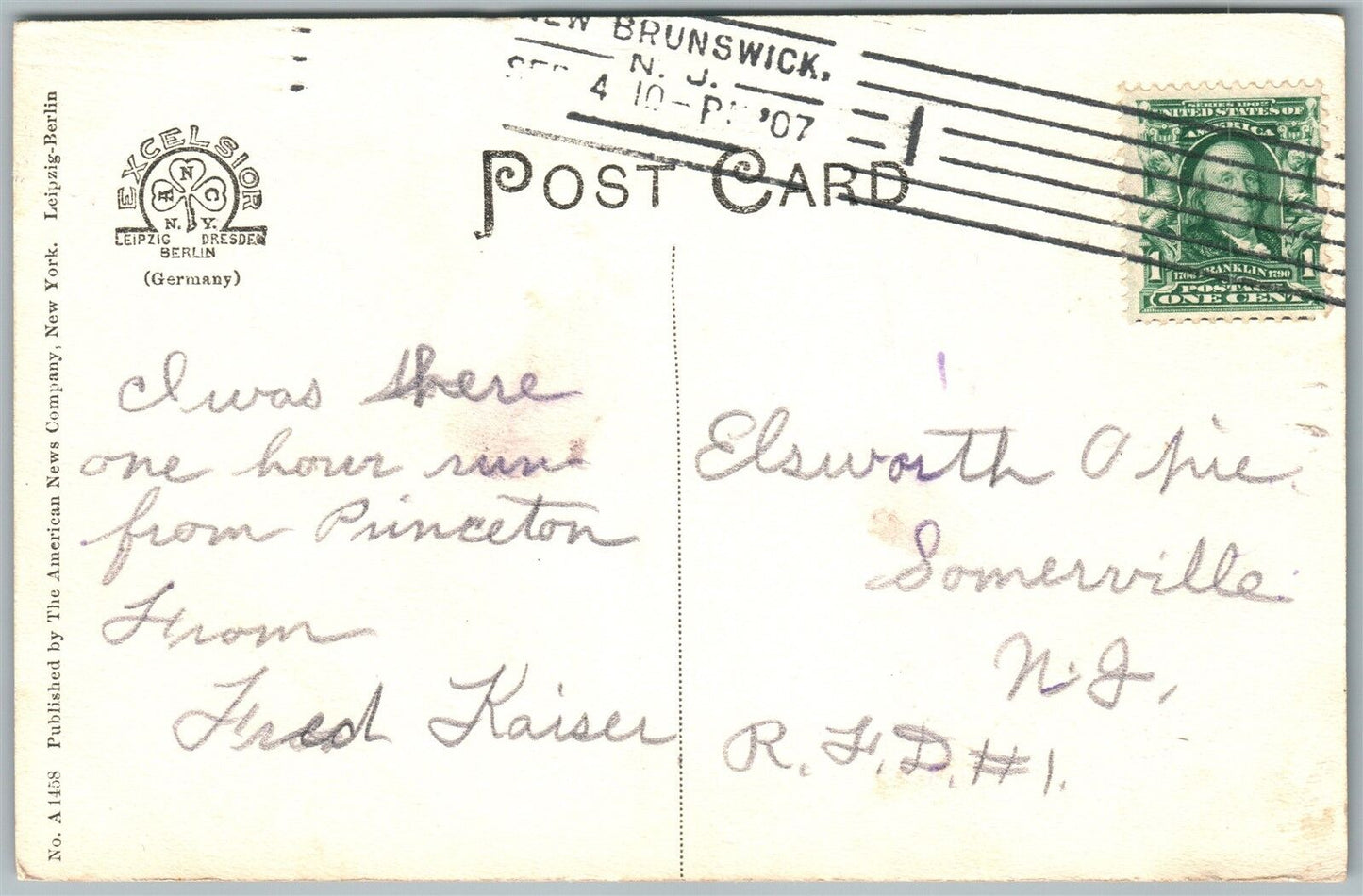 NEW BRUNSWICK NJ RUTGERS COLLEGE ENTRANCE 1907 ANTIQUE POSTCARD