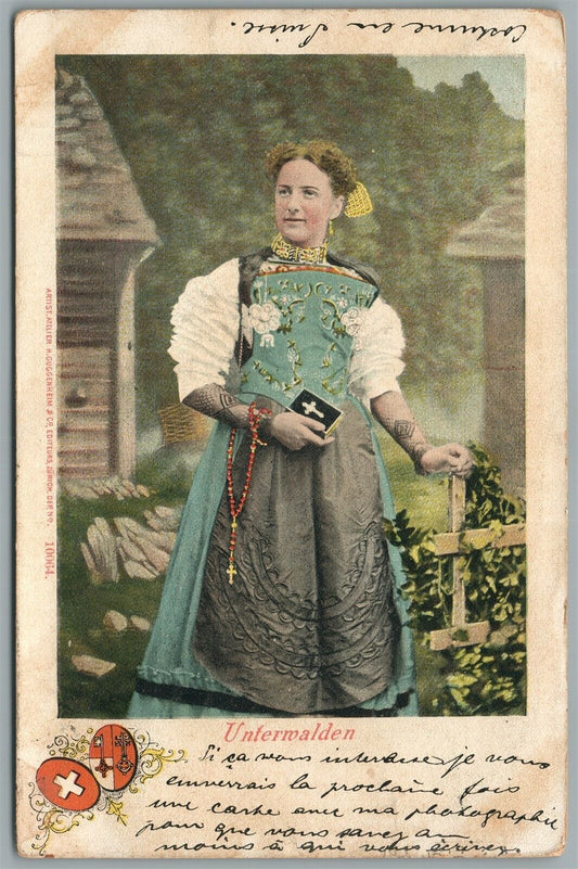 SWITZERLAND UNTERMALDEN ANTIQUE POSTCARD w/ STAMPS