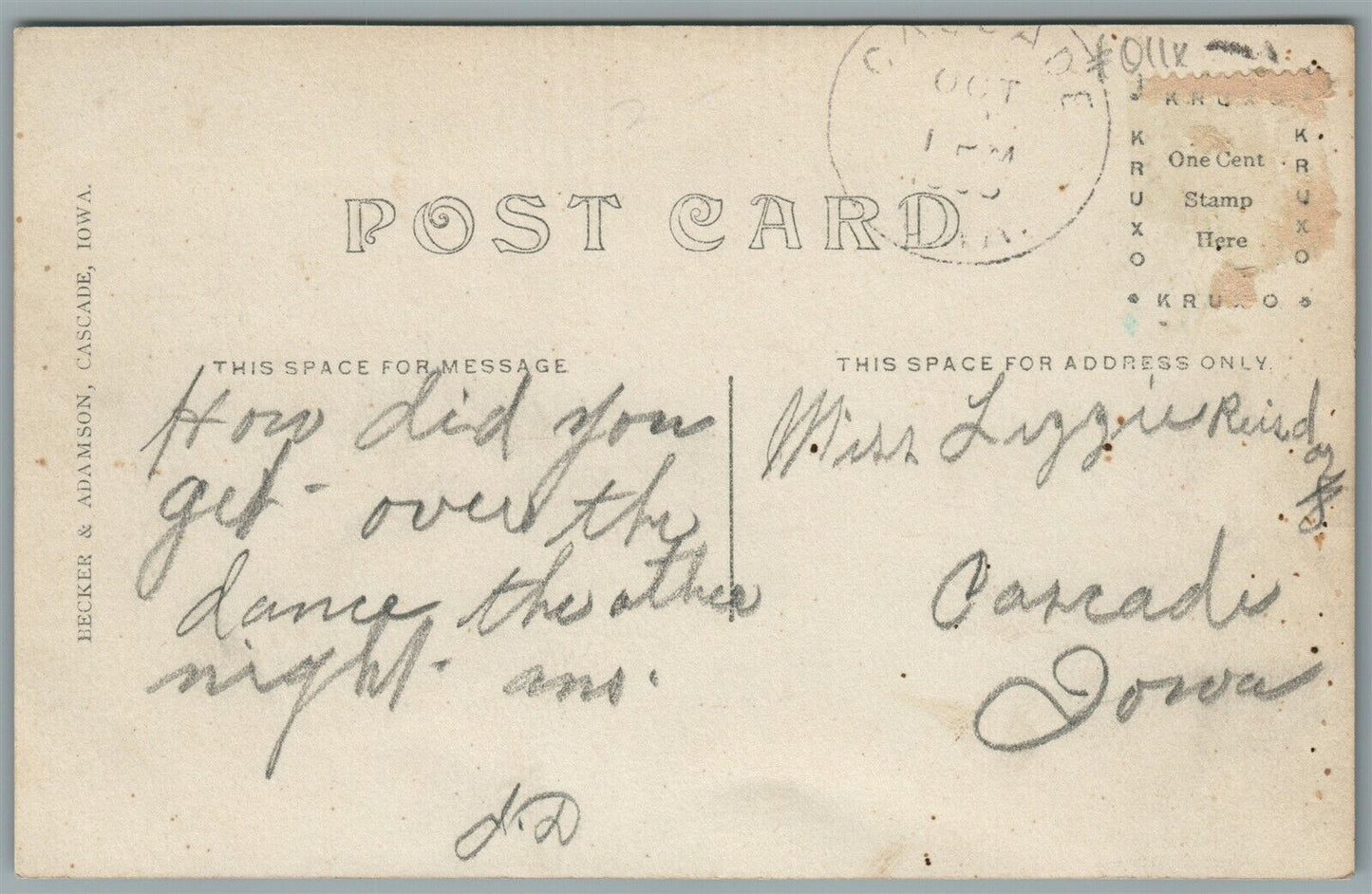 CASCADE IA FROM CEMETERY HILL ANTIQUE REAL PHOTO POSTCARD RPPC