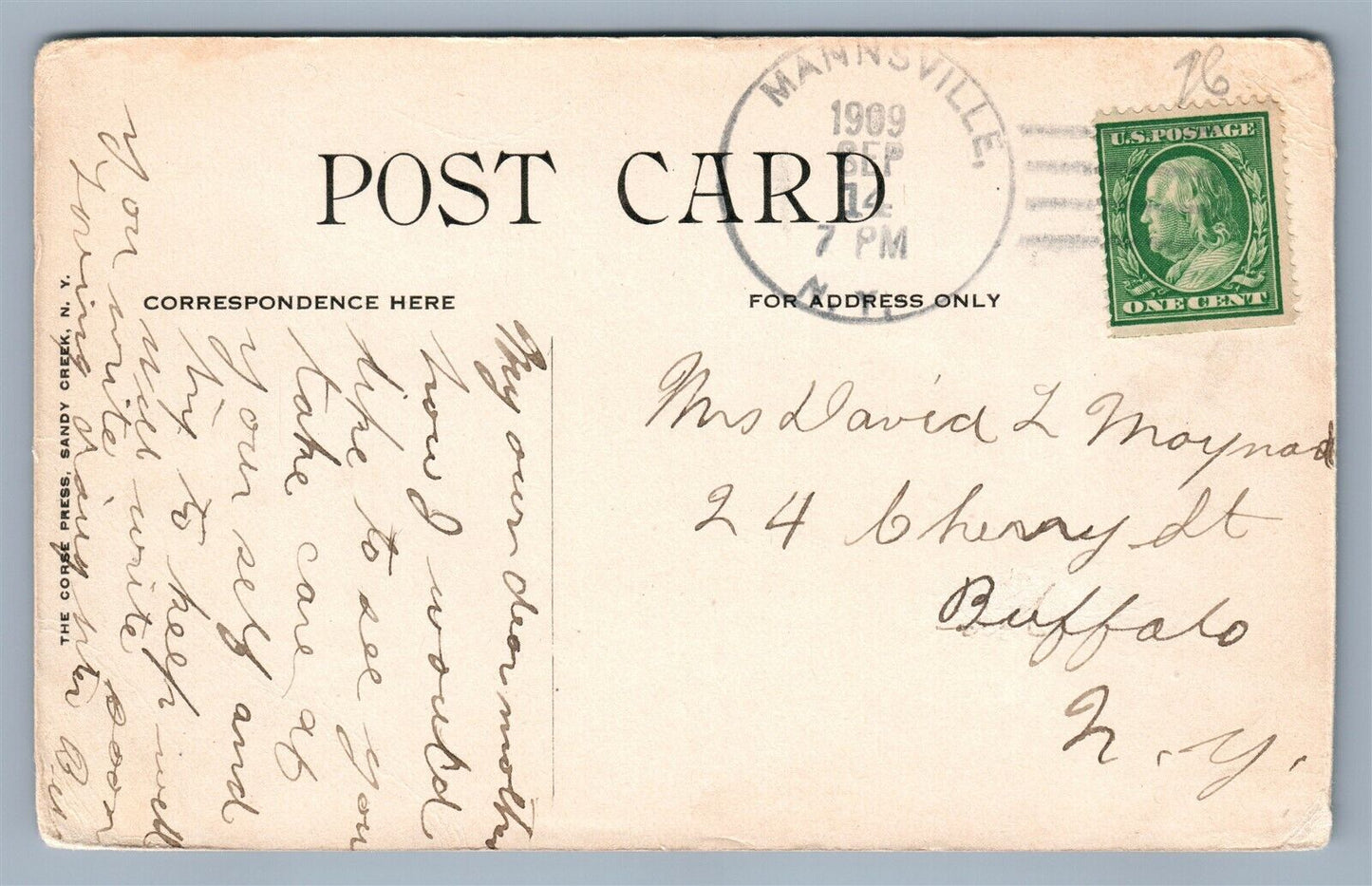 MANNSVILLE NY R.R. STREET ANTIQUE POSTCARD