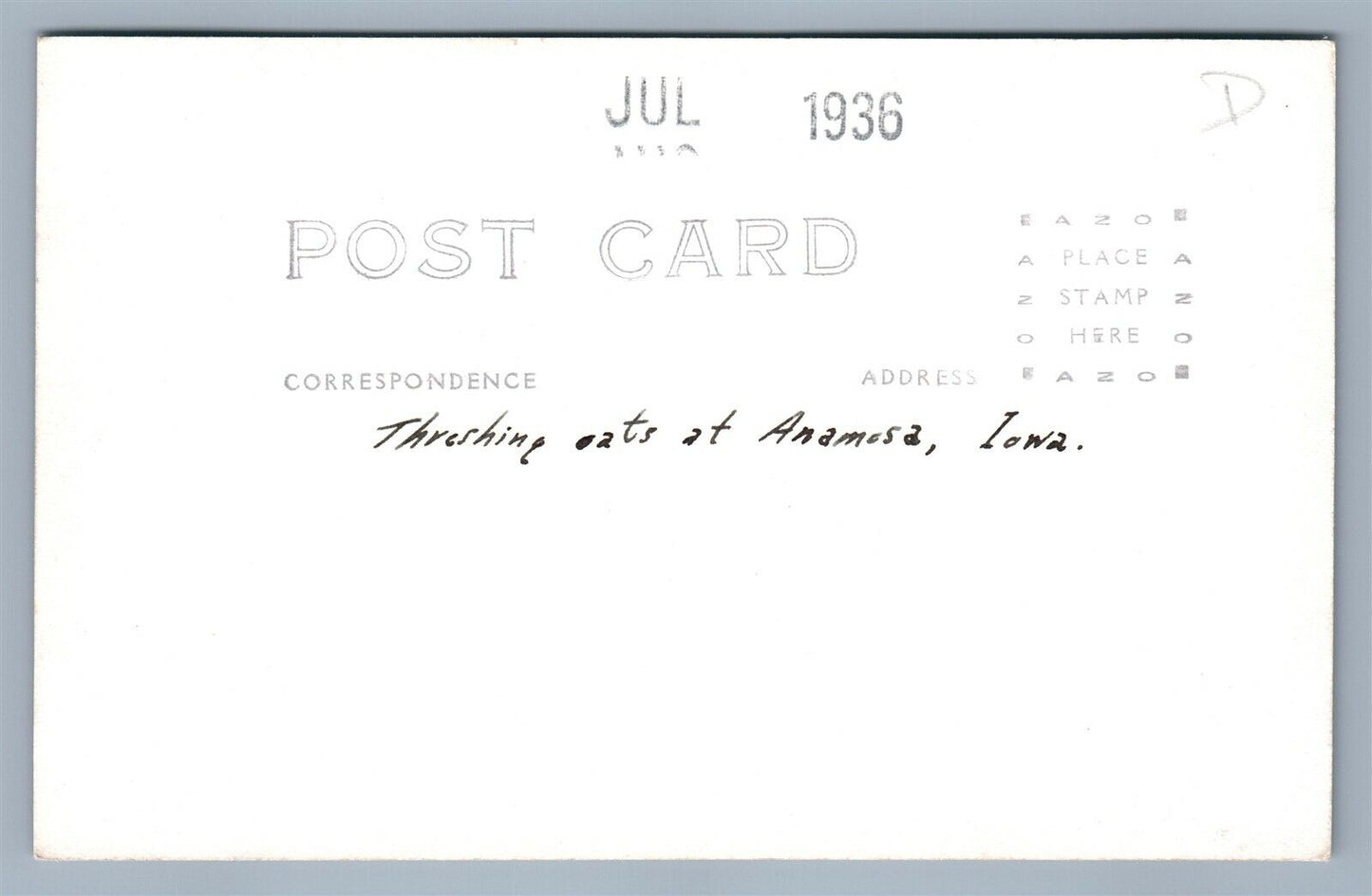 ANAMESA IA TRESHING OATS VINTAGE REAL PHOTO POSTCARD RPPC FARMING TRUCK TRACTOR