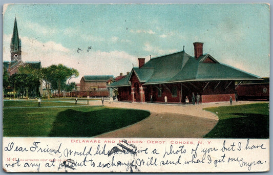 COHOES NY RAILROAD STATION UNDIVIDED ANTIQUE POSTCARD railway train depot
