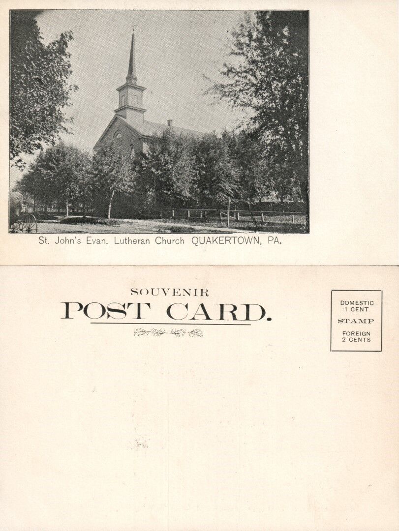 QUAKERTOWN BUCKS CO PA ST.JOHN'S EV. LUTHERAN CHURCH UNDIVIDED ANTIQUE POSTCARD