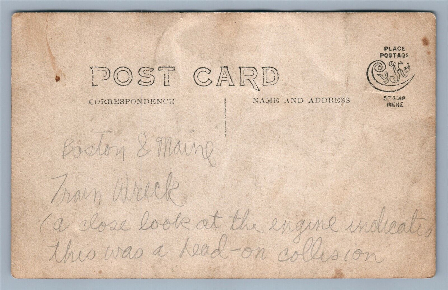 TRAIN WRECK BOSTON & MAINE RAILROAD ANTIQUE REAL PHOTO POSTCARD RPPC railway