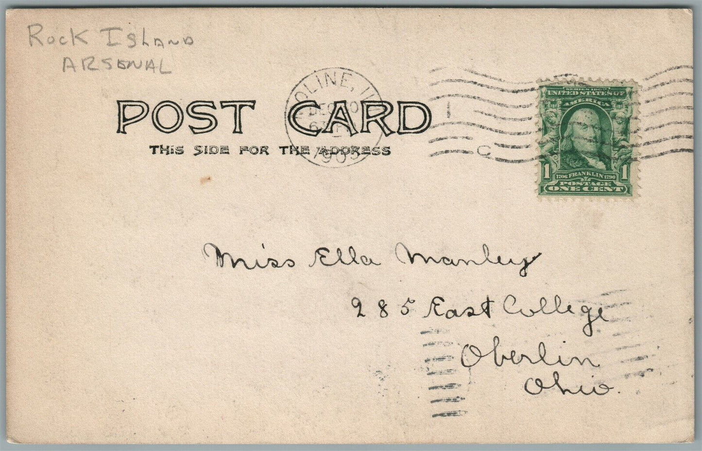 ROCK ISLAND ARSENAL IL 1905 ANTIQUE REAL PHOTO POSTCARD RPPC